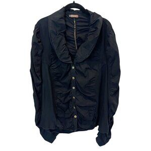 XCVI Black Ruched Long Sleeve Snap Button Jacket Artsy Lagenlook - Size 2X